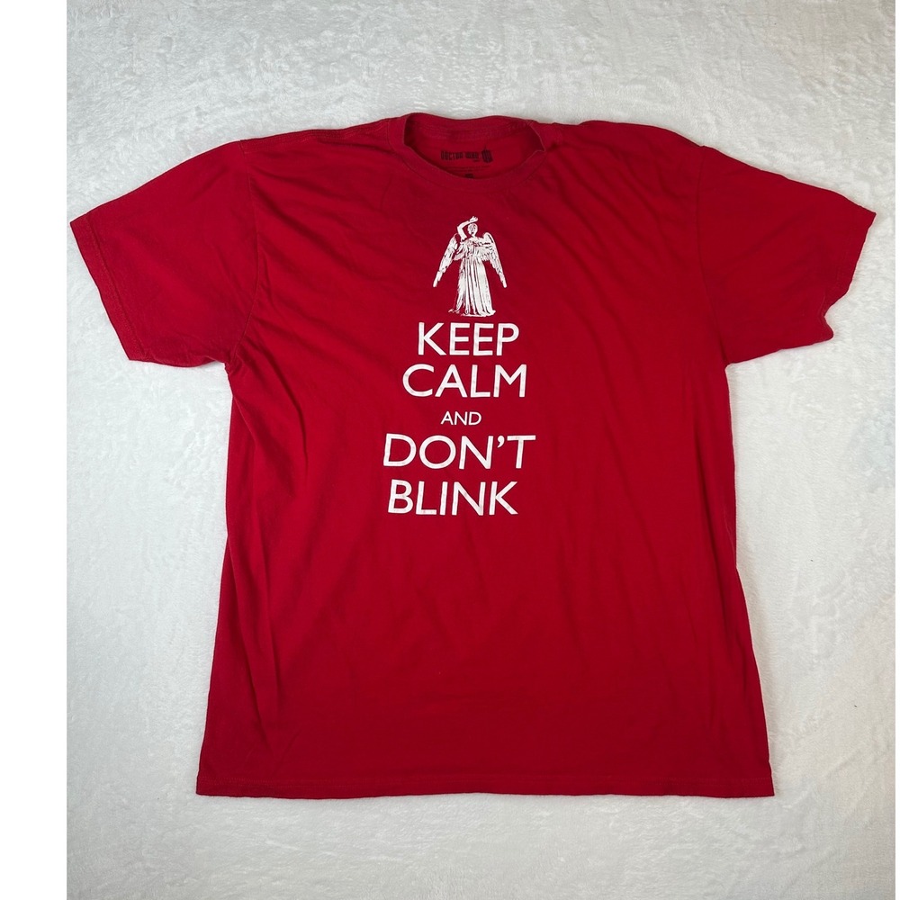 Doctor Who Keep Calm Don't Blink Weeping Angel Red Graphic T-Shirt 2XL BBC